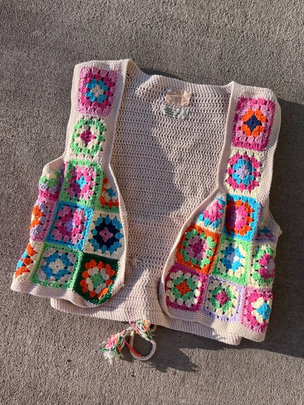 Free people crochet knit granny square multi color sweater vest top tank top - Picture 2 of 4